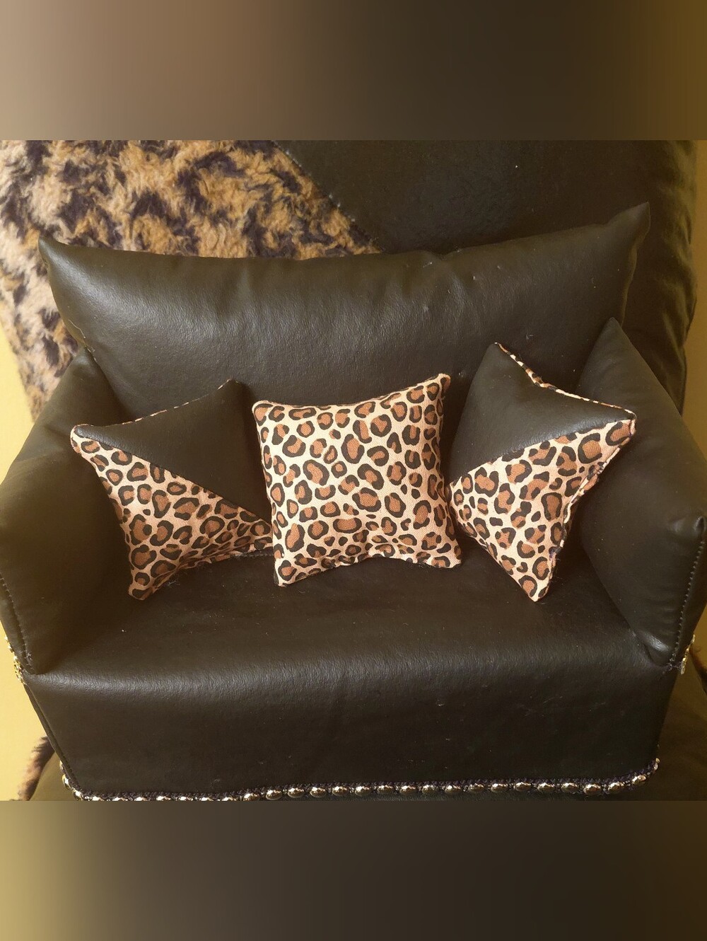 HANDMADE BLACK FAUX LEATHER TISSUE BOX COVER Leopard Print Accent Pillows-